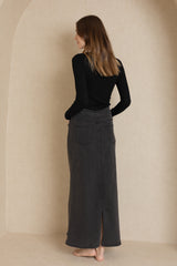 Black Back Slit Denim Skirt