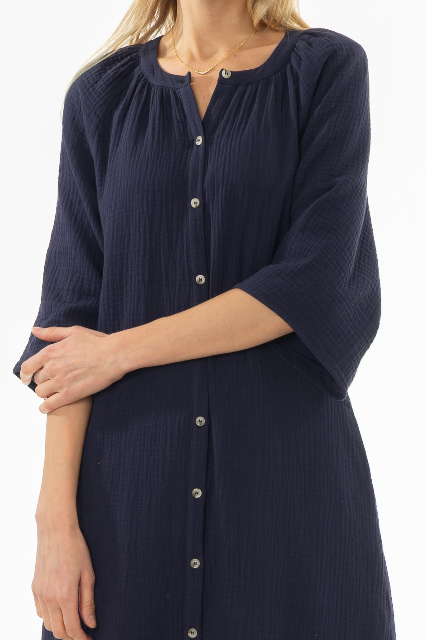 gauze maxi dress with sleeves Navy Gauze Flare Sleeve Maxi Dress – BLANK