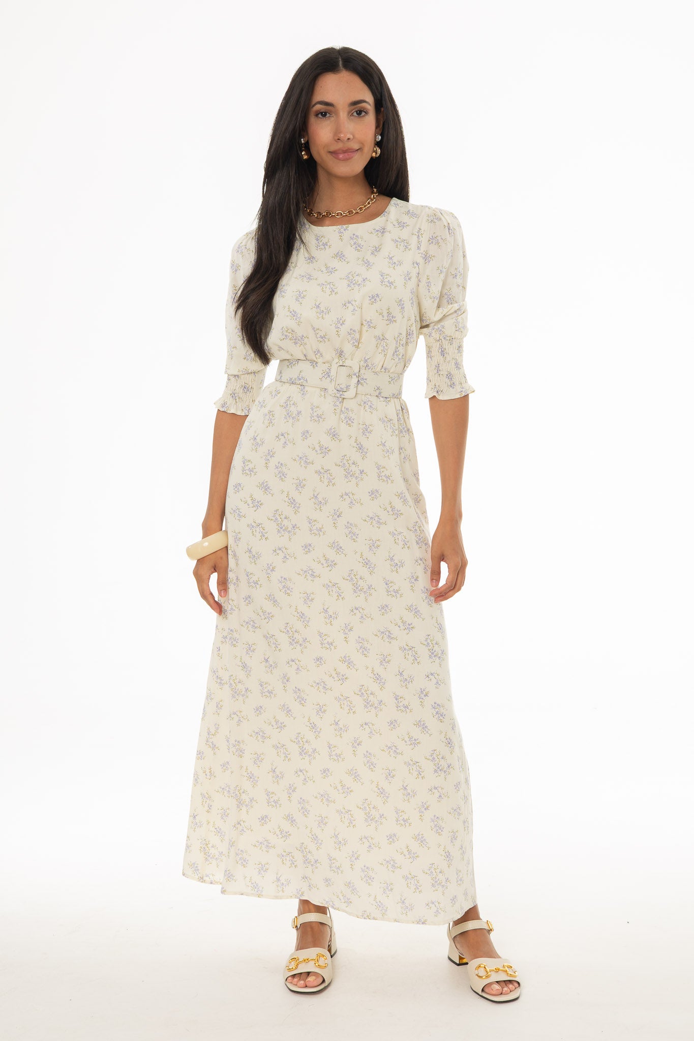 Lavender Belted Printed Floral Maxi Dress – BLANK