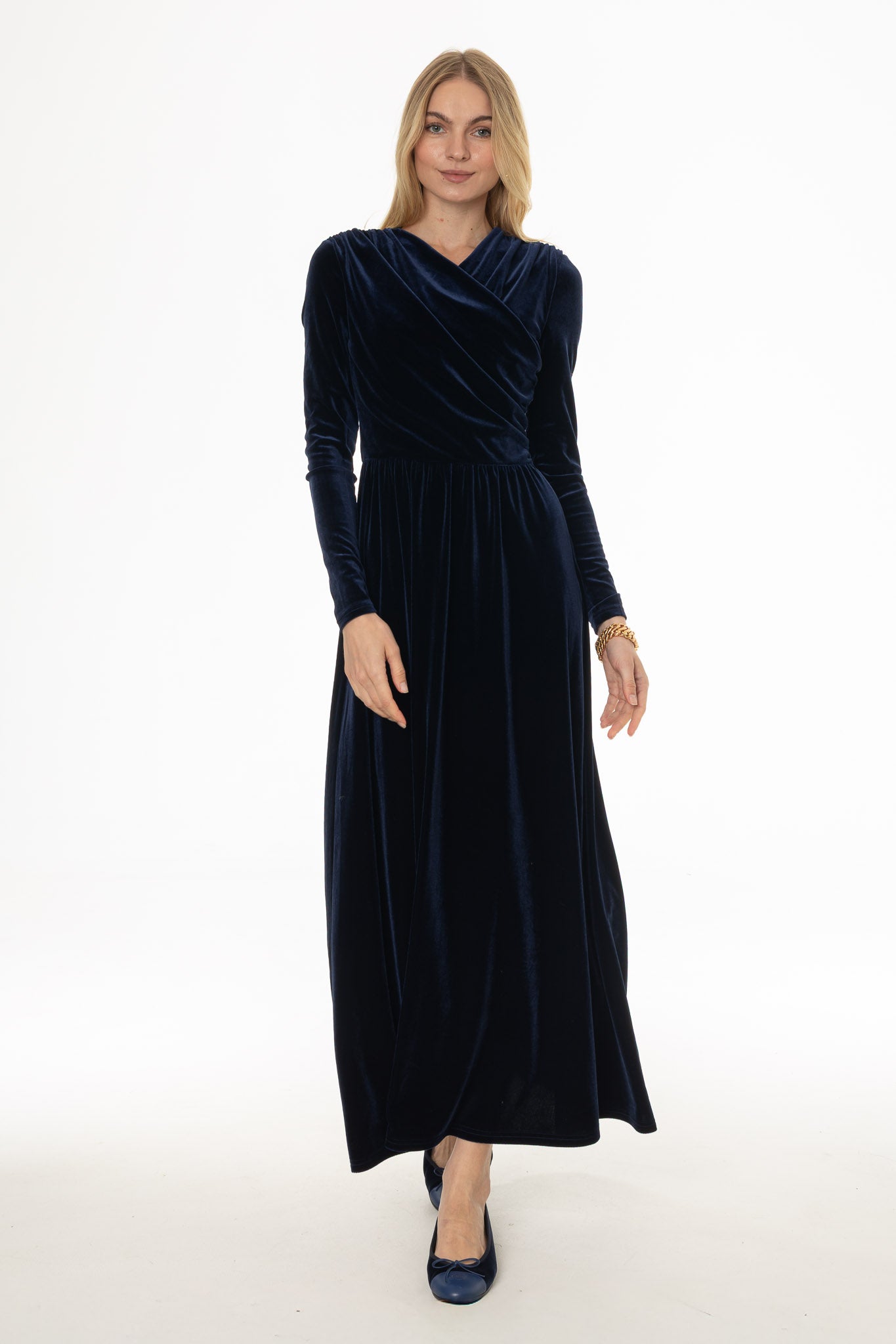 Blue Draped Velour Maxi Dress – BLANK