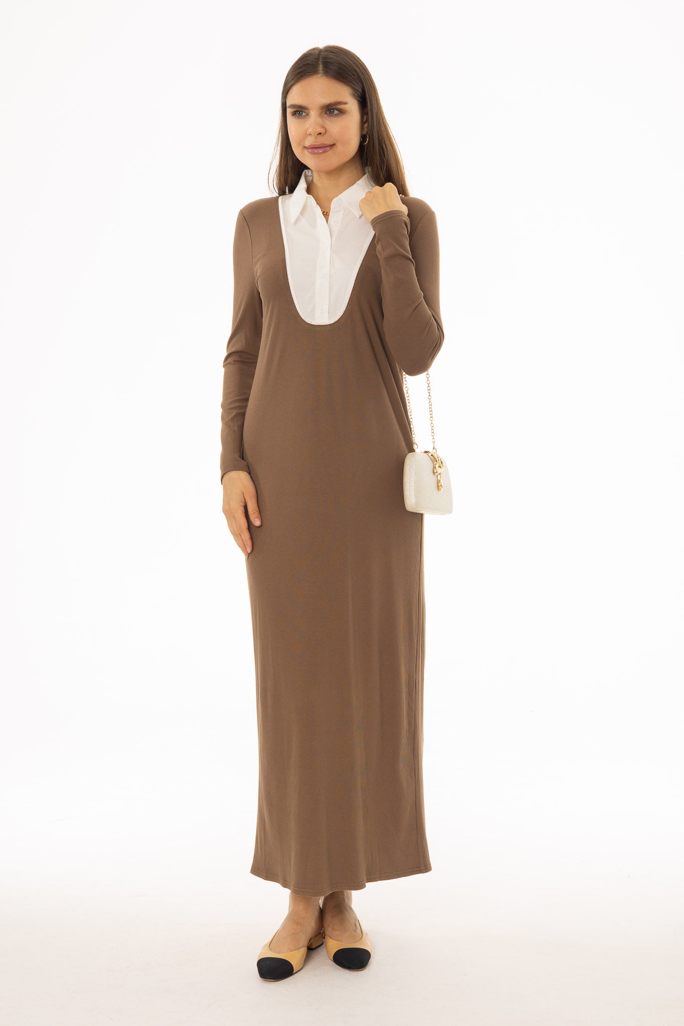 Brown Combo Blouse Maxi Dress – BLANK
