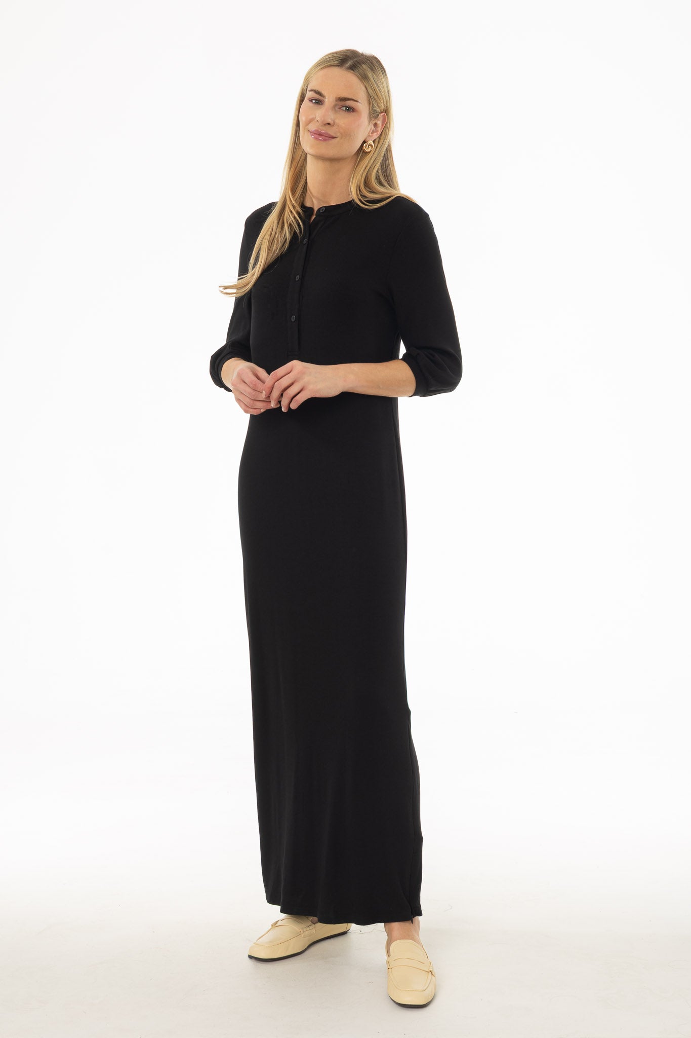 Black 3/4 Sleeve Maxi Dress – BLANK