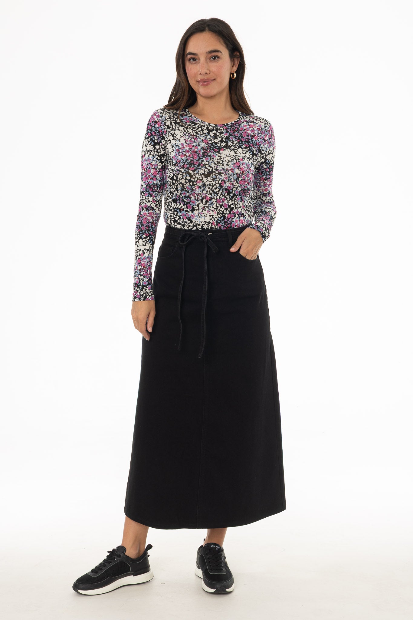 Black Denim A-Line Maxi Skirt – BLANK