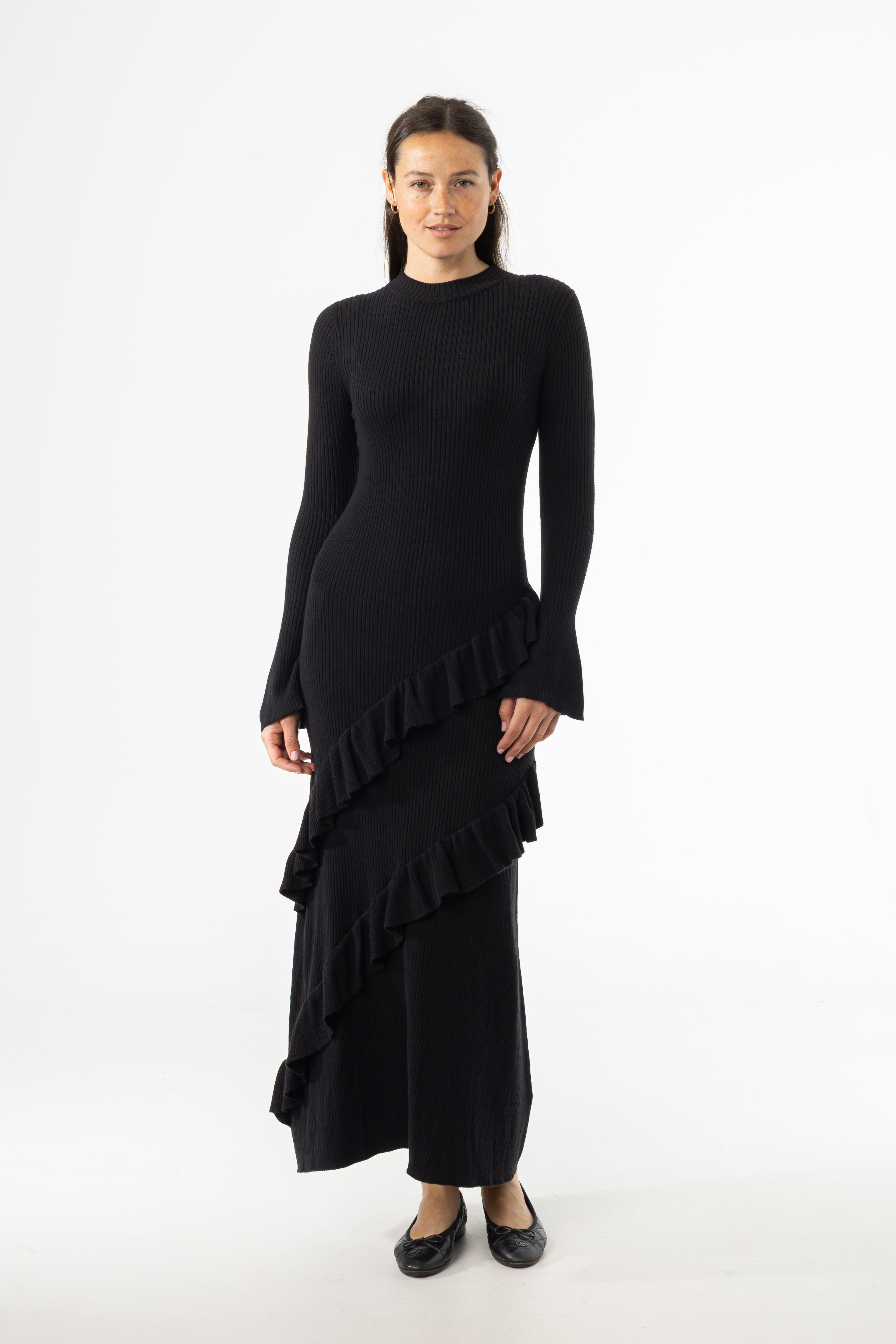 Black Ruffle Knit Dress BLANK