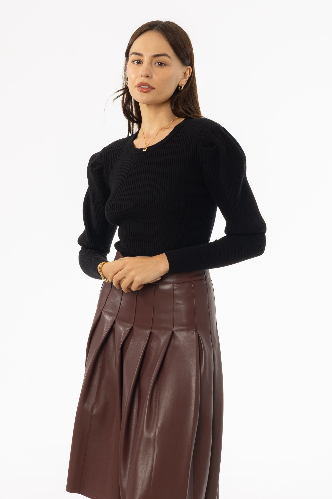 Black Puff Sleeve Knit Sweater Top – BLANK