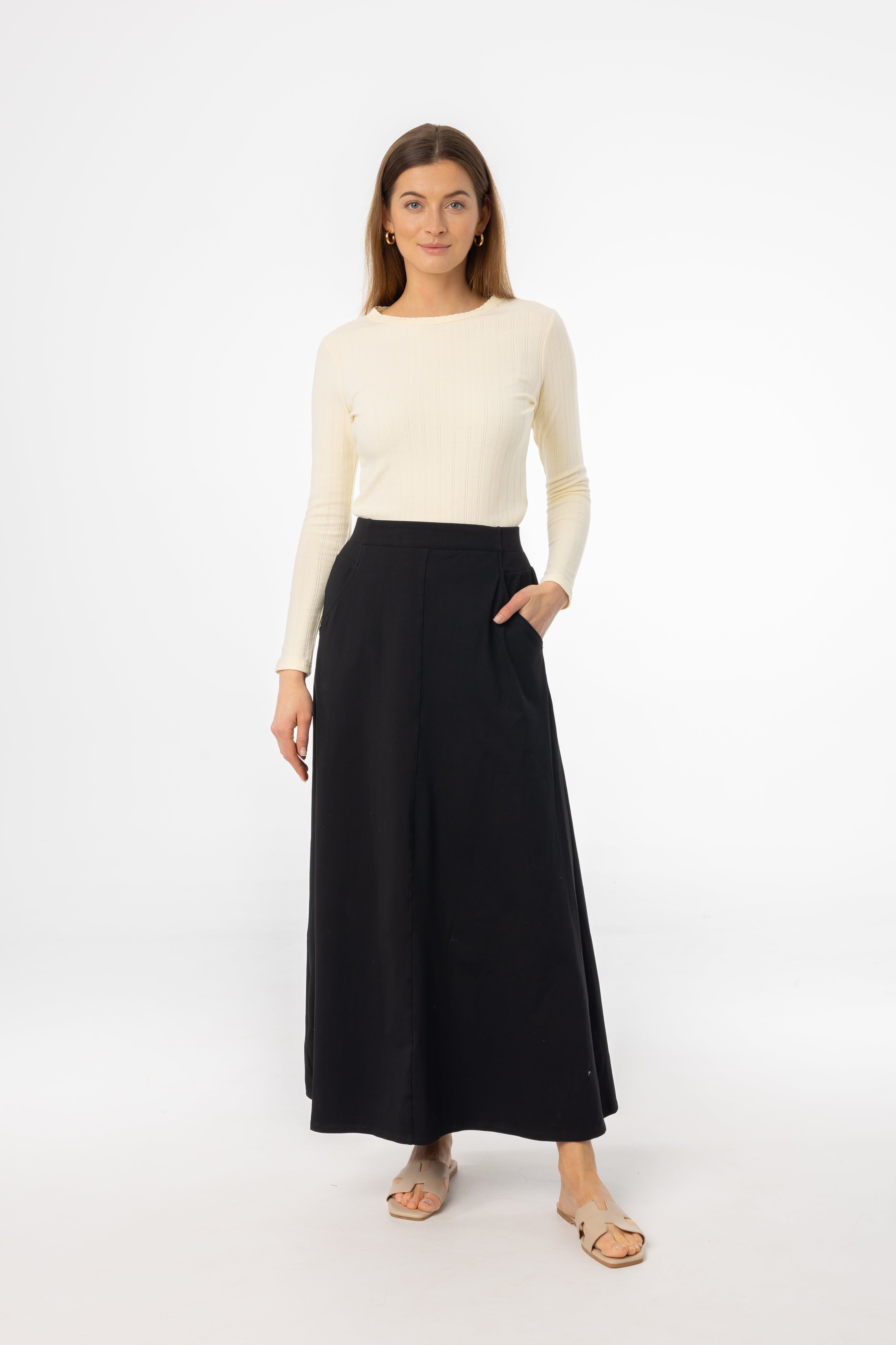 Anna-Kaci Women¡¯s Soft Stretch Maxi Skirt with Foldover Waistband and Flowing Relaxed Silhouette Designed for Smooth Comfortable Movement