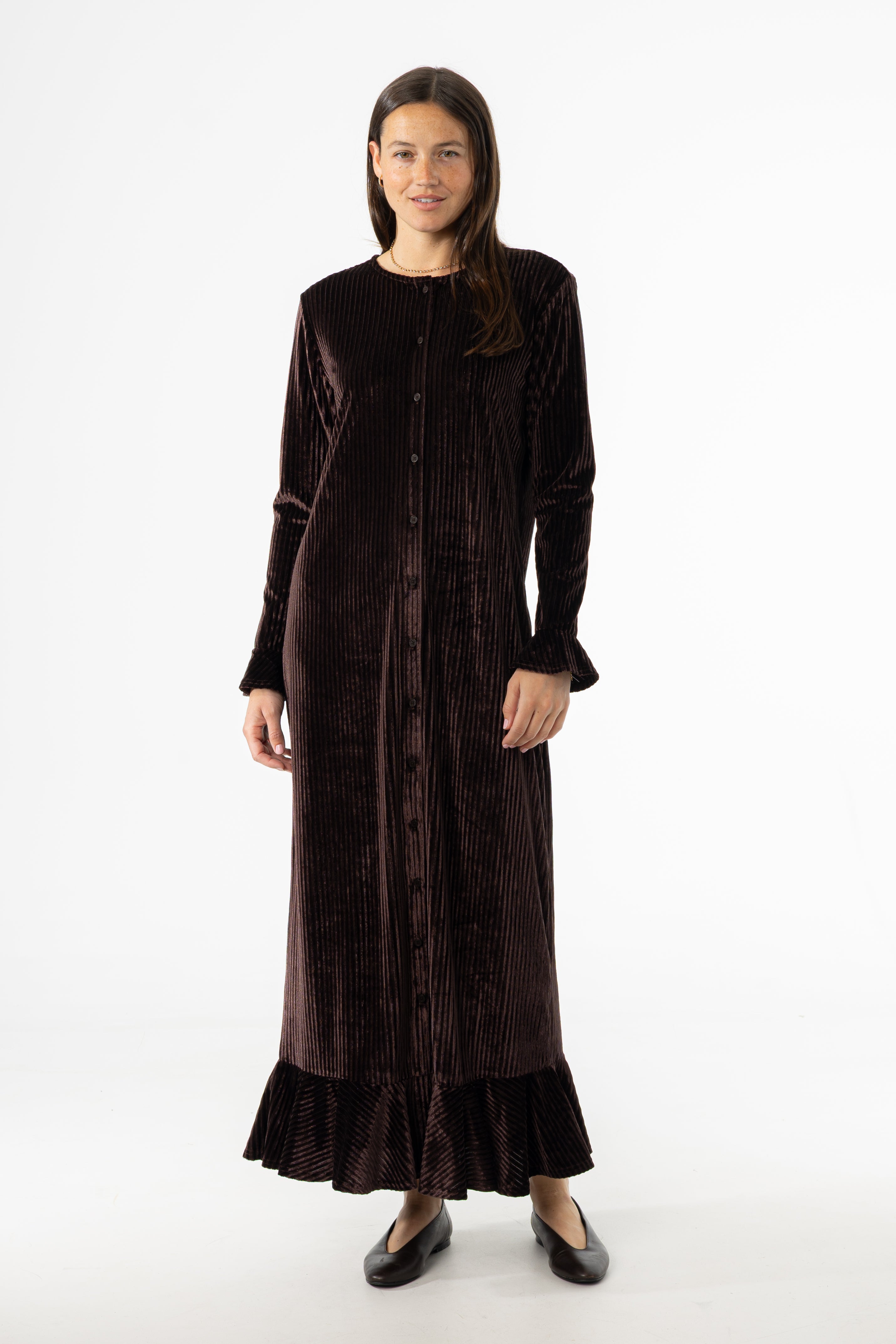 Brown Ribbed Velour Dress BLANK Brown Ribbed Velour Dress BLANK