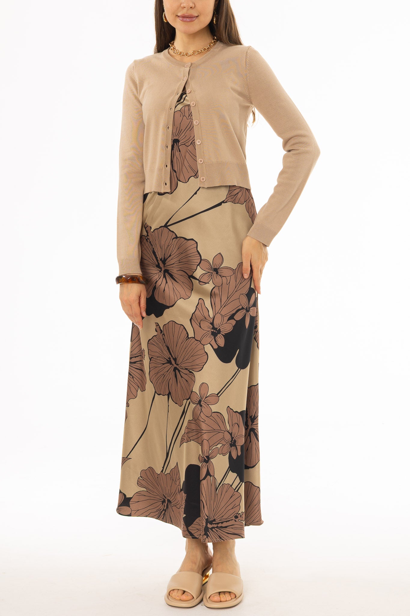 Champagne Floral Slip Dress – BLANK