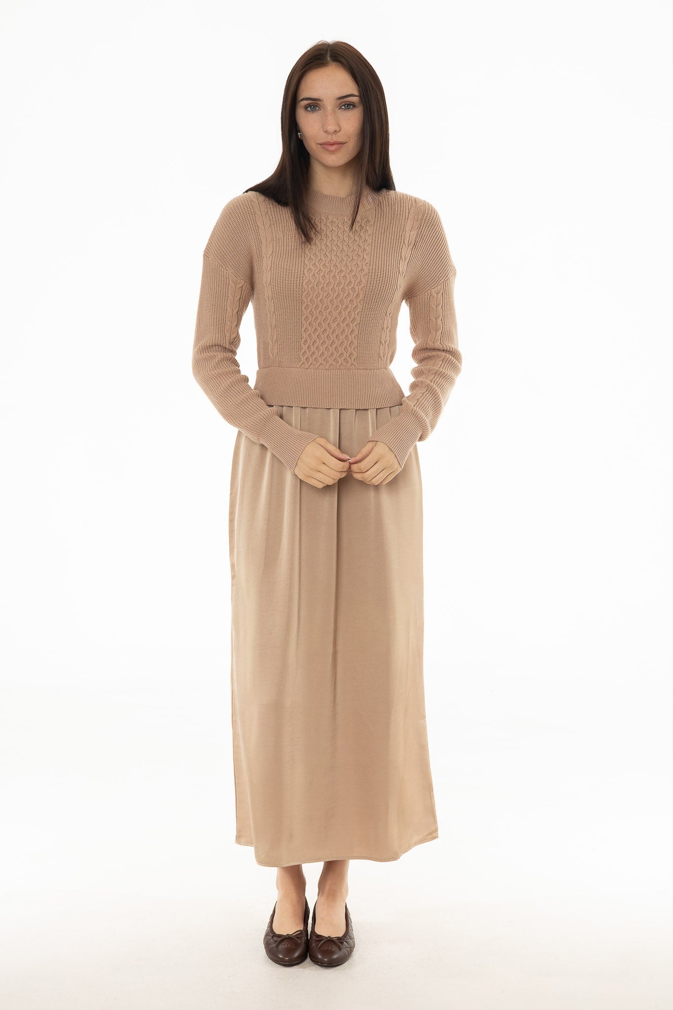 Champagne Sweater Combo Maxi Dress – BLANK