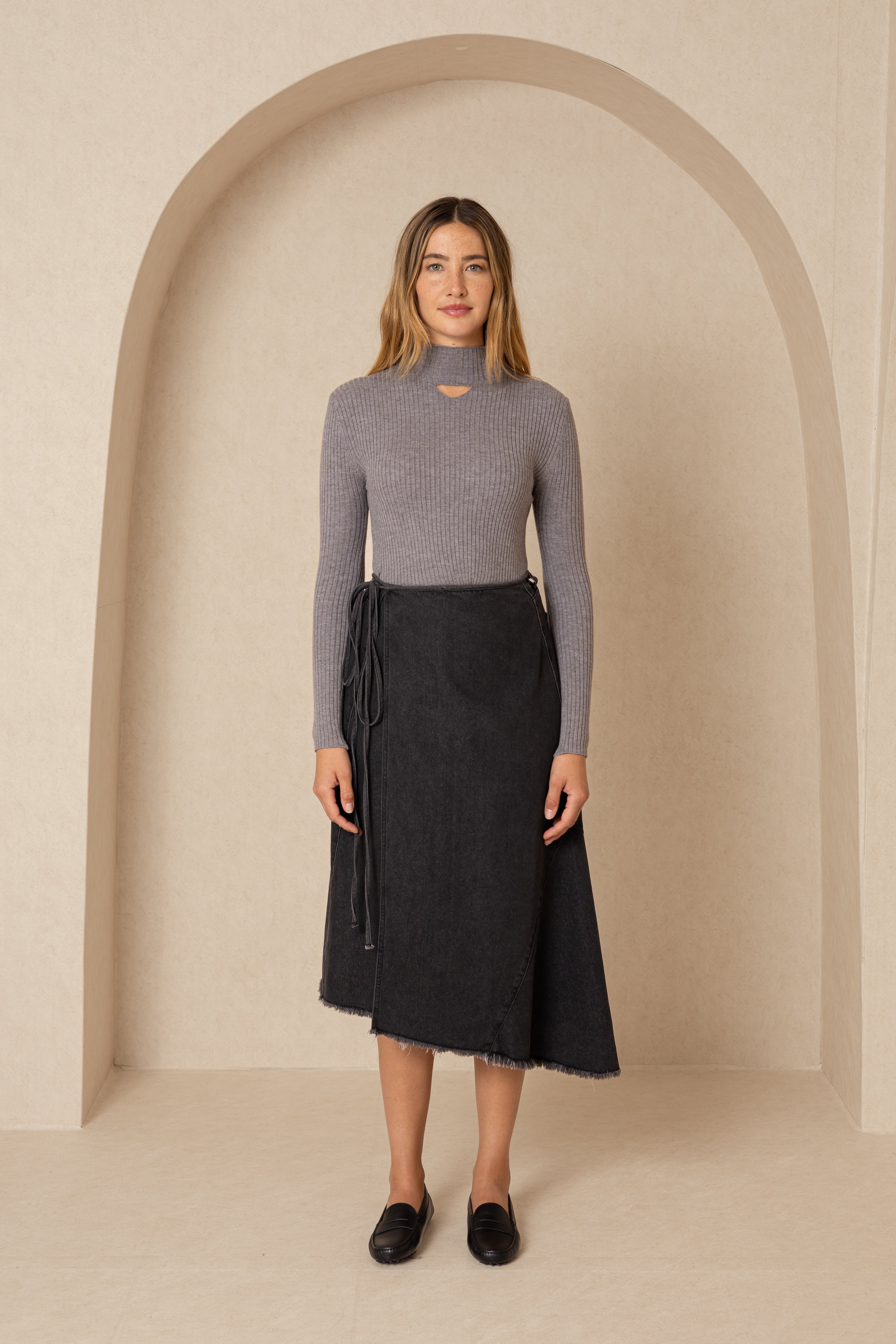 Black Denim Wrap Skirt BLANK