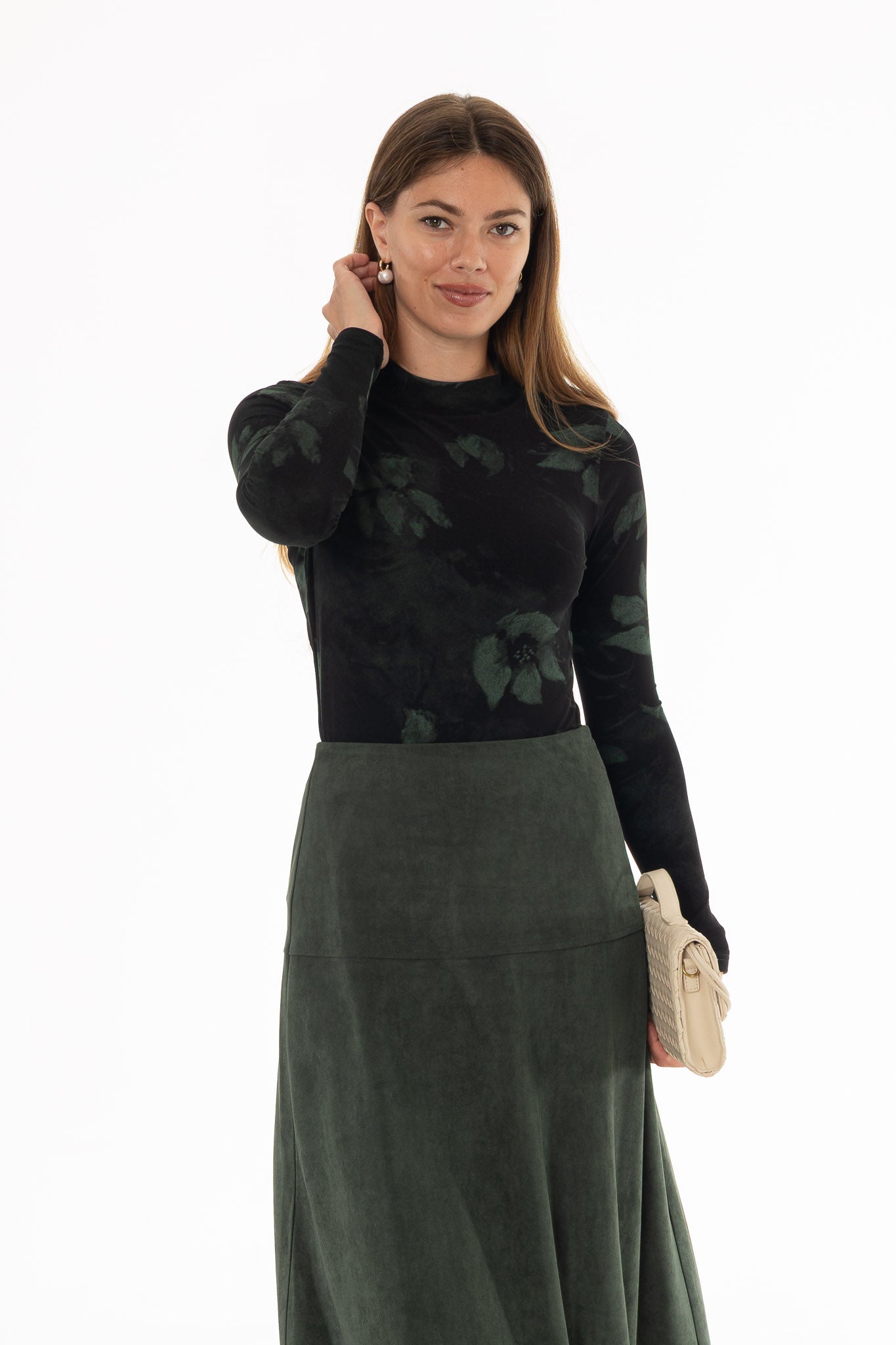 Green Floral Mesh Mock Neck Top – BLANK
