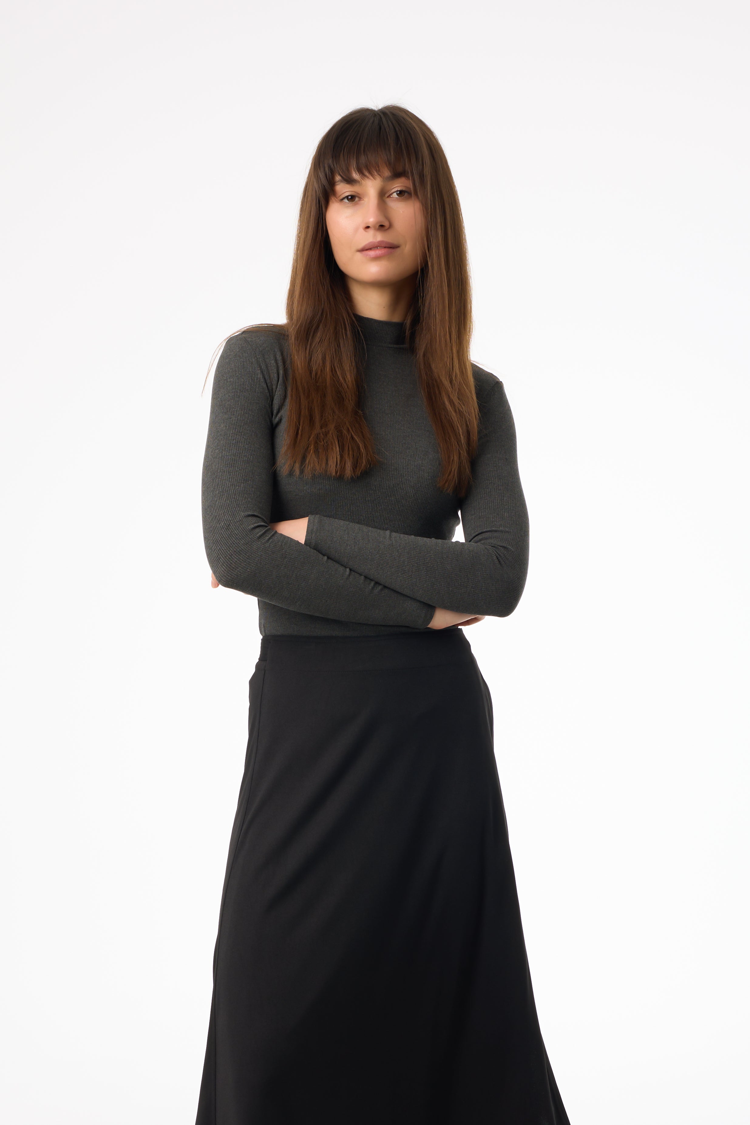 Heather Grey Ribbed Mock Neck Top – BLANK