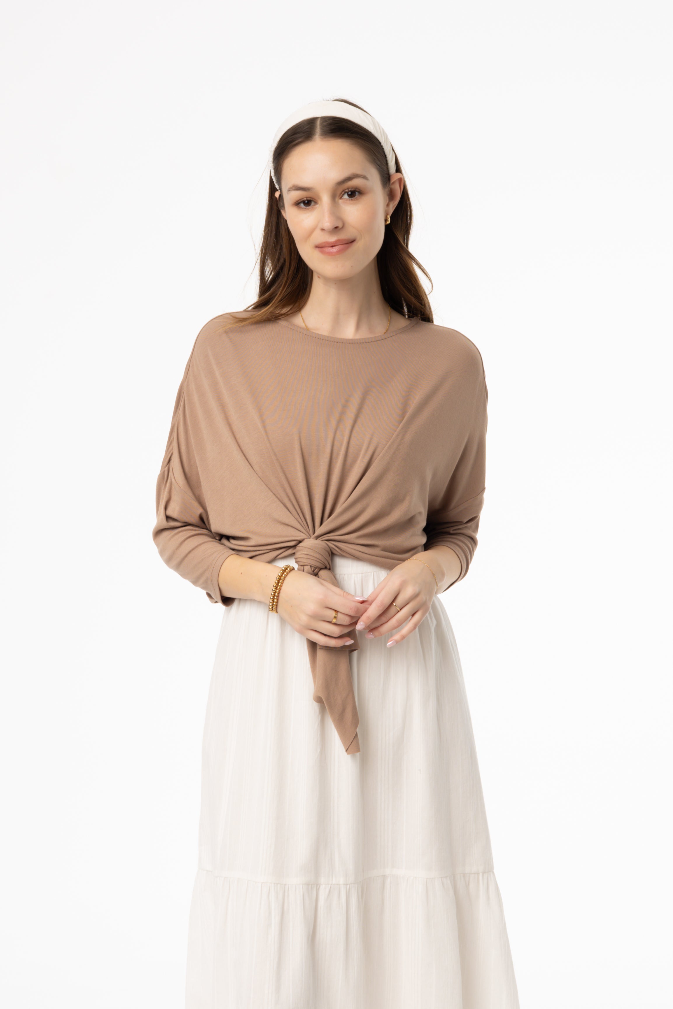 Mocha Dolman Tie Knot Tee – BLANK