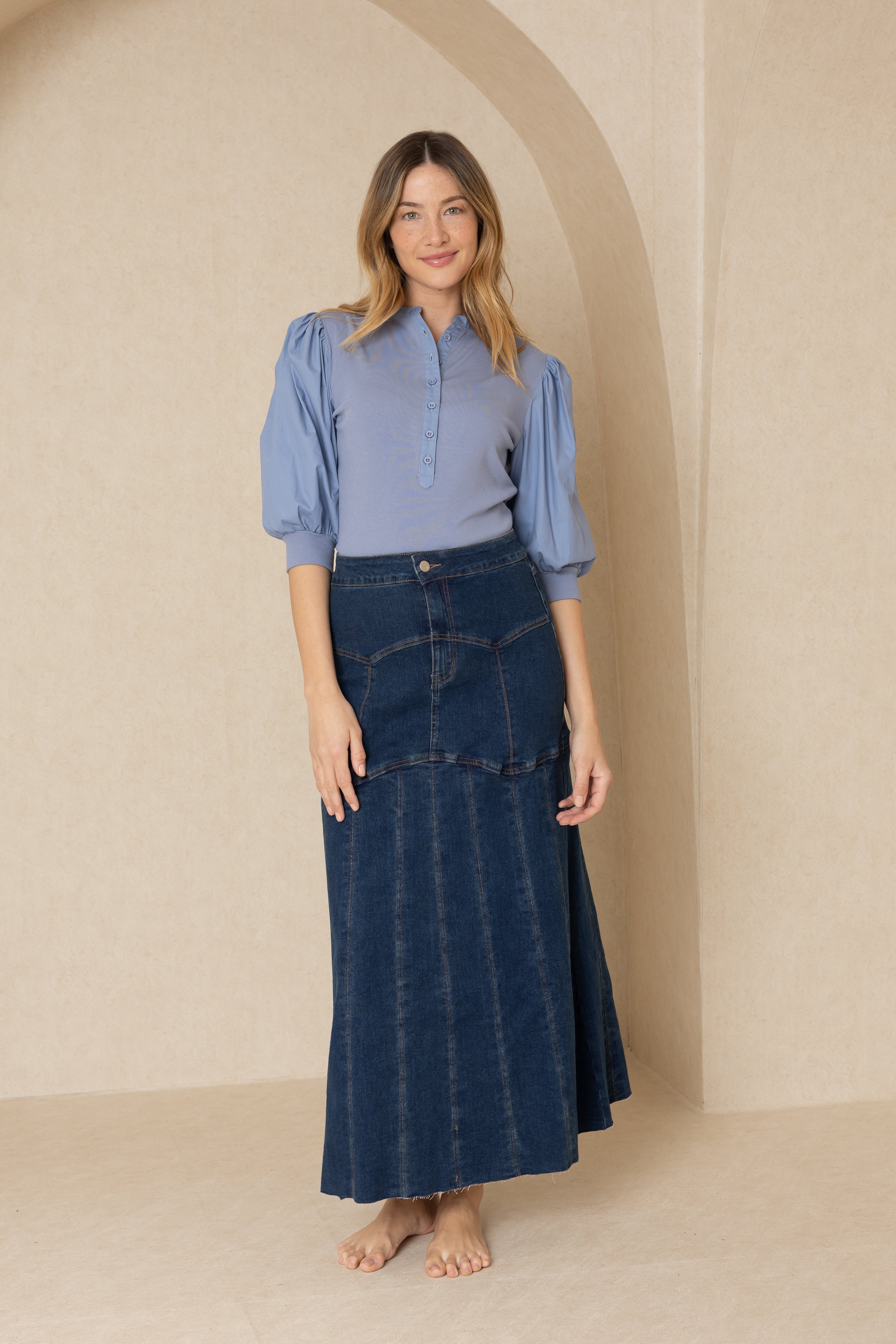 Dark Blue Panel Denim Skirt