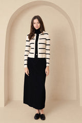 Cream and Black Striped Knit Cardi