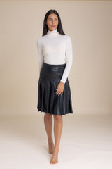 Black Pleated Leather Skirt
