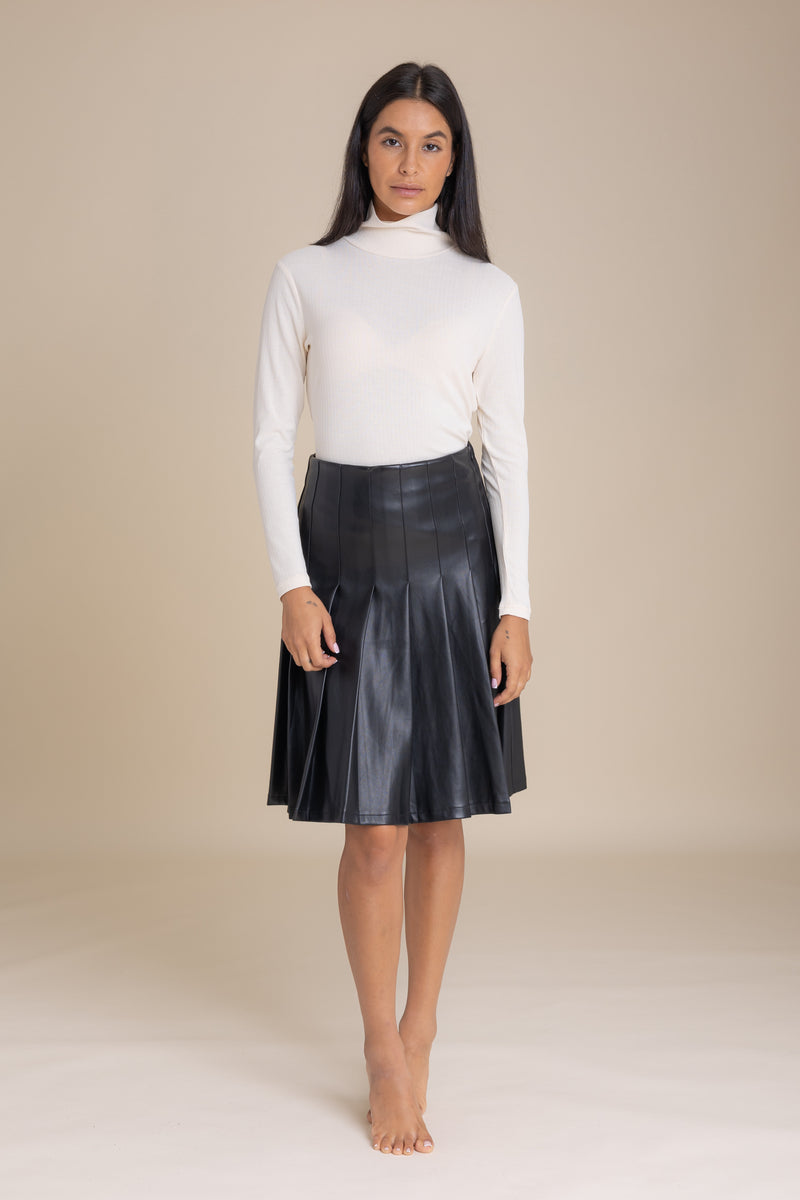 Black Pleated Leather Skirt