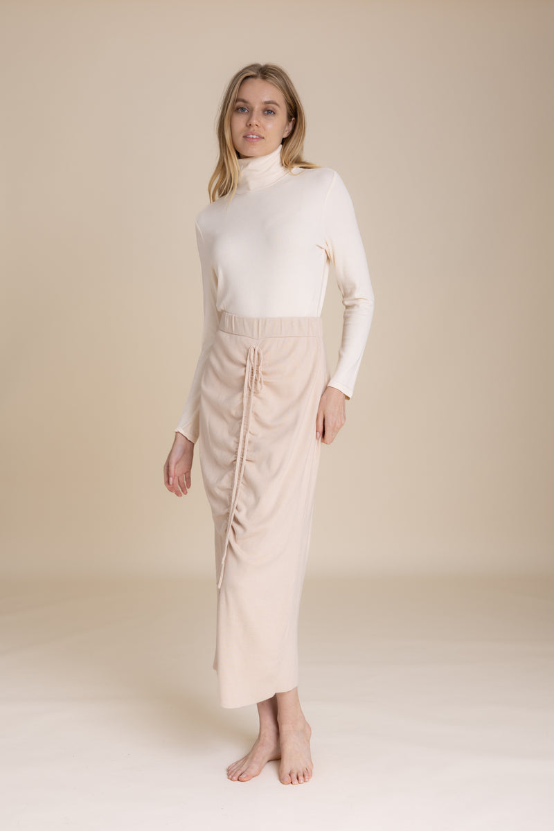 Tan Reversed Ruched Skirt