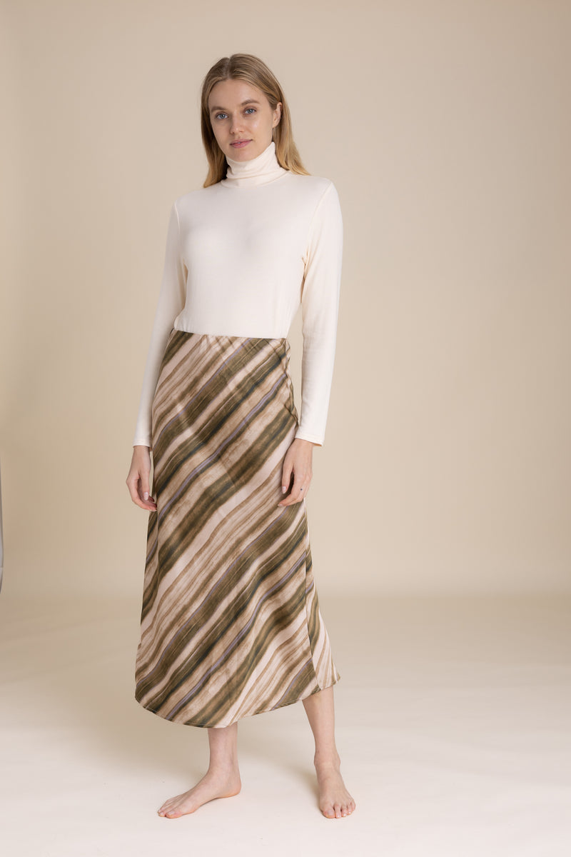 Brown And Olive Striped Slip Skirt