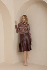 Maroon Pleated Leather Skirt