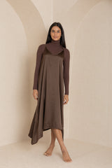 Brown Silk Asymmetrical Maxi
