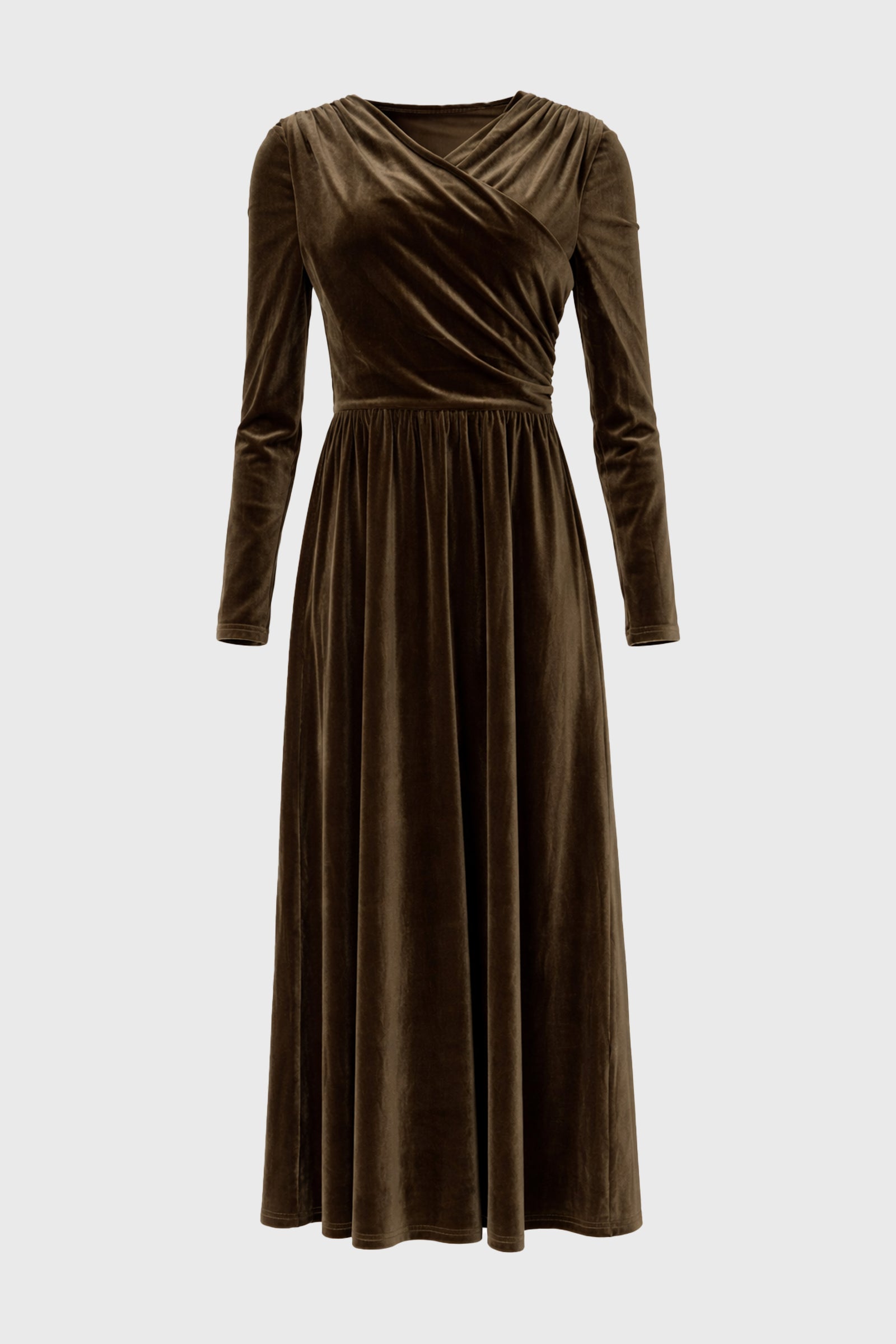 Olive Draped Velour Maxi Dress – BLANK