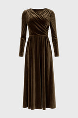 Olive Draped Velour Maxi Dress