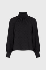 Black Polka Dot Tie Neck Top