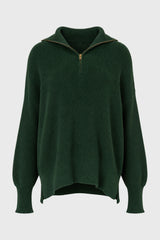 Hunter Green Ribbed Knit Quarter Zip Sweater