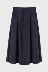 Navy Microsuede Flared Maxi Skirt