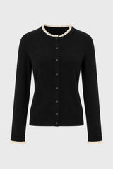 Black Lace Trim Knit Cardigan