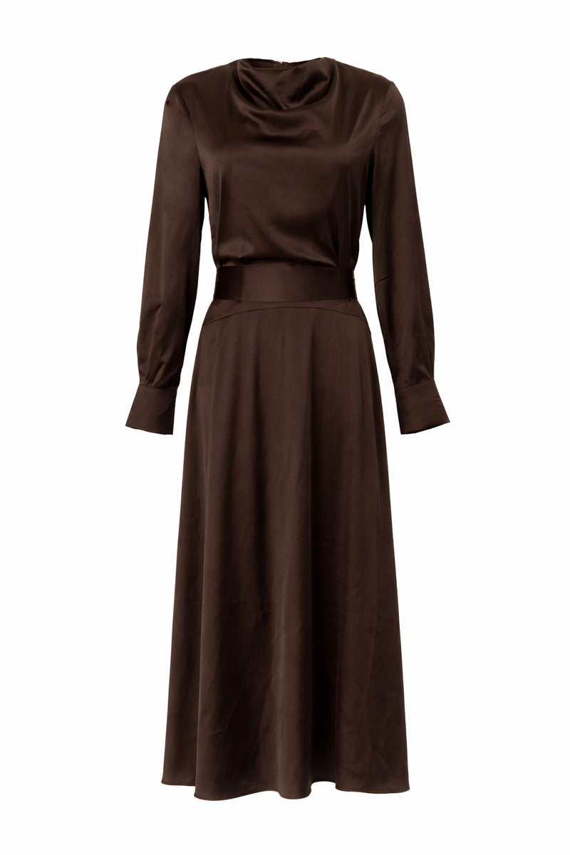 cowl neck draped maxi dress Brown – BLANK Women's Fit & Flare model: Sophia GB070F this maxi dress contours Size:Adult | 50|W