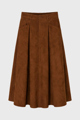 Camel Microsuede Flared Maxi Skirt