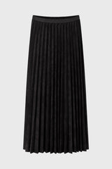 Black Accordion Pleat Microsuede Maxi Skirt