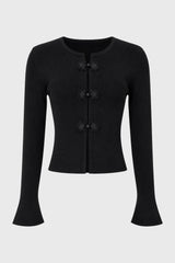 Black Ribbon Trim Knit Cardigan