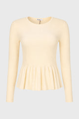 Cream Ruffle Bottom Knit Sweater