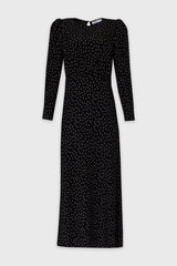 Black Polka Dot Printed Waisted Maxi Dress