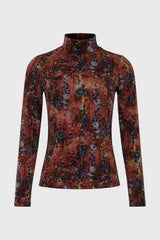 Berry Floral Printed Mock Neck Top
