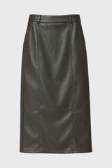 Green Paneled Faux Leather Maxi Skirt