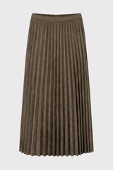 Olive Accordion Pleat Microsuede Maxi Skirt