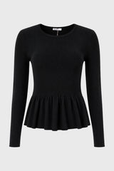 Black Ruffle Bottom Knit Sweater