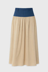 Tan Denim Combo Maxi Skirt