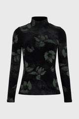 Green Floral Mesh Mock Neck Top