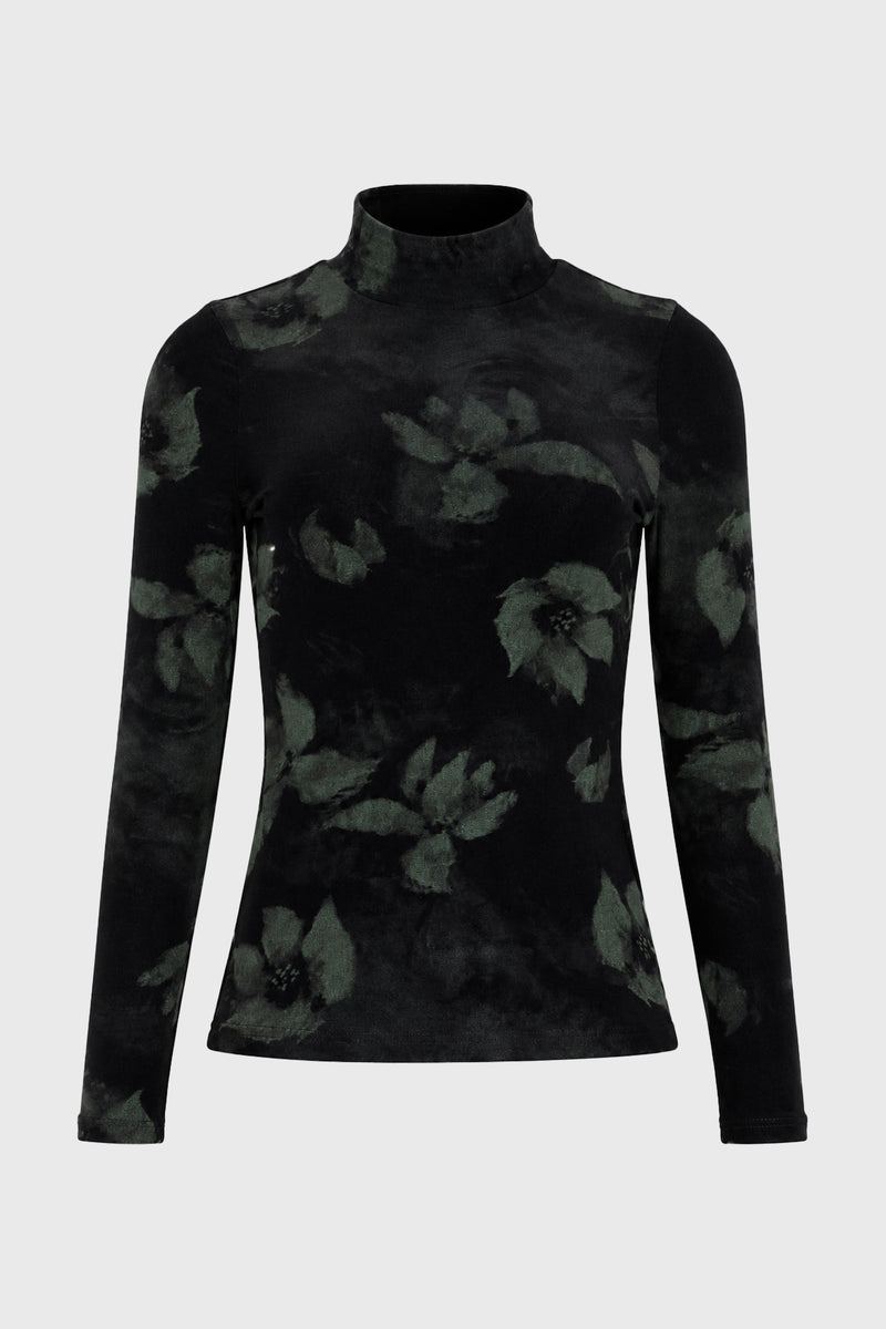 Green Floral Mesh Mock Neck Top – BLANK