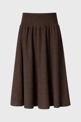 Brown Ribbed Waist Wool Feel Skirt