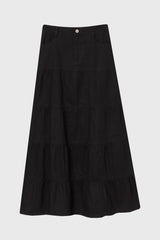 Black Tiered Denim Maxi Skirt