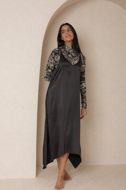 Black Silk Asymmetrical Maxi