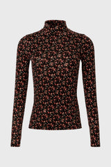 Red Blossom Printed Mock Neck Top