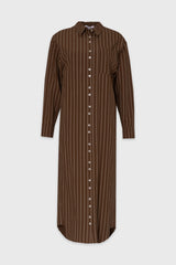 Brown Printed Shirt Maxi Dress
