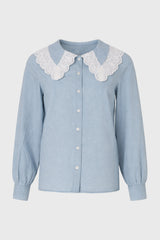 Light Blue Eyelet Collar Denim Blouse